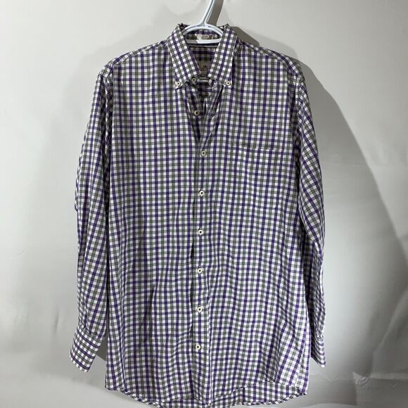 Peter Millar Button Up Mens Medium Purple Gray Plaid - Picture 1 of 6